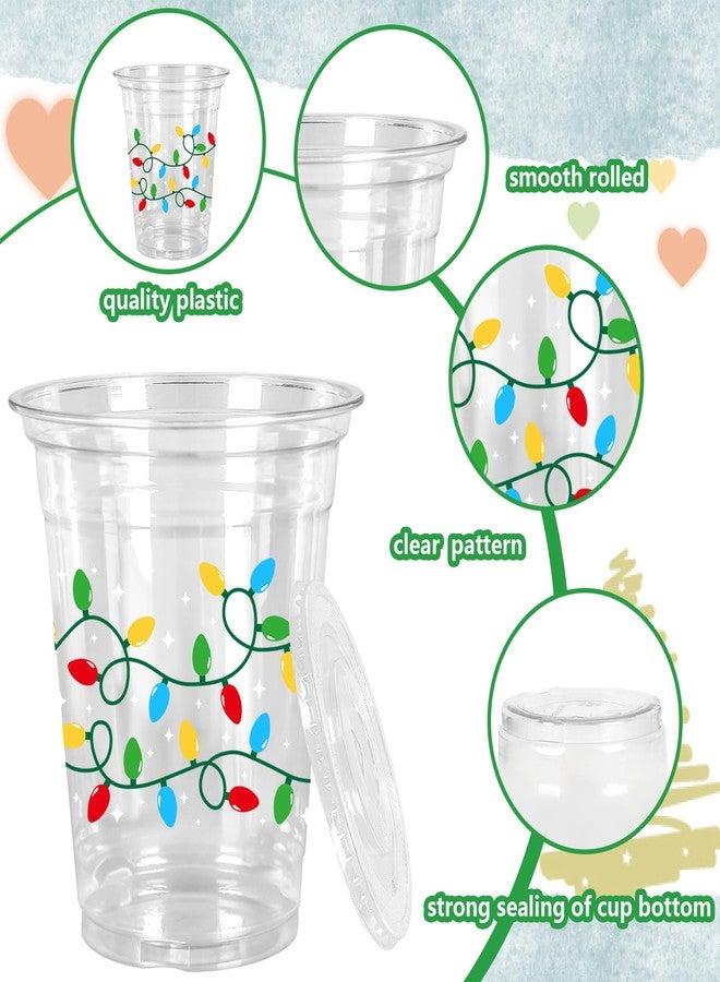 JarThenaAMCS أكواب بلاستيكية من JarThenaAMCS، 50 قطعة، مع أغطية وماصات، مزينة بأضواء عيد الميلاد الملونة، سعة 12 أونصة، باللون الأحمر والأخضر والأصفر والأزرق، أكواب للاستخدام مرة واحدة لعيد الميلاد والشتاء - Image 3